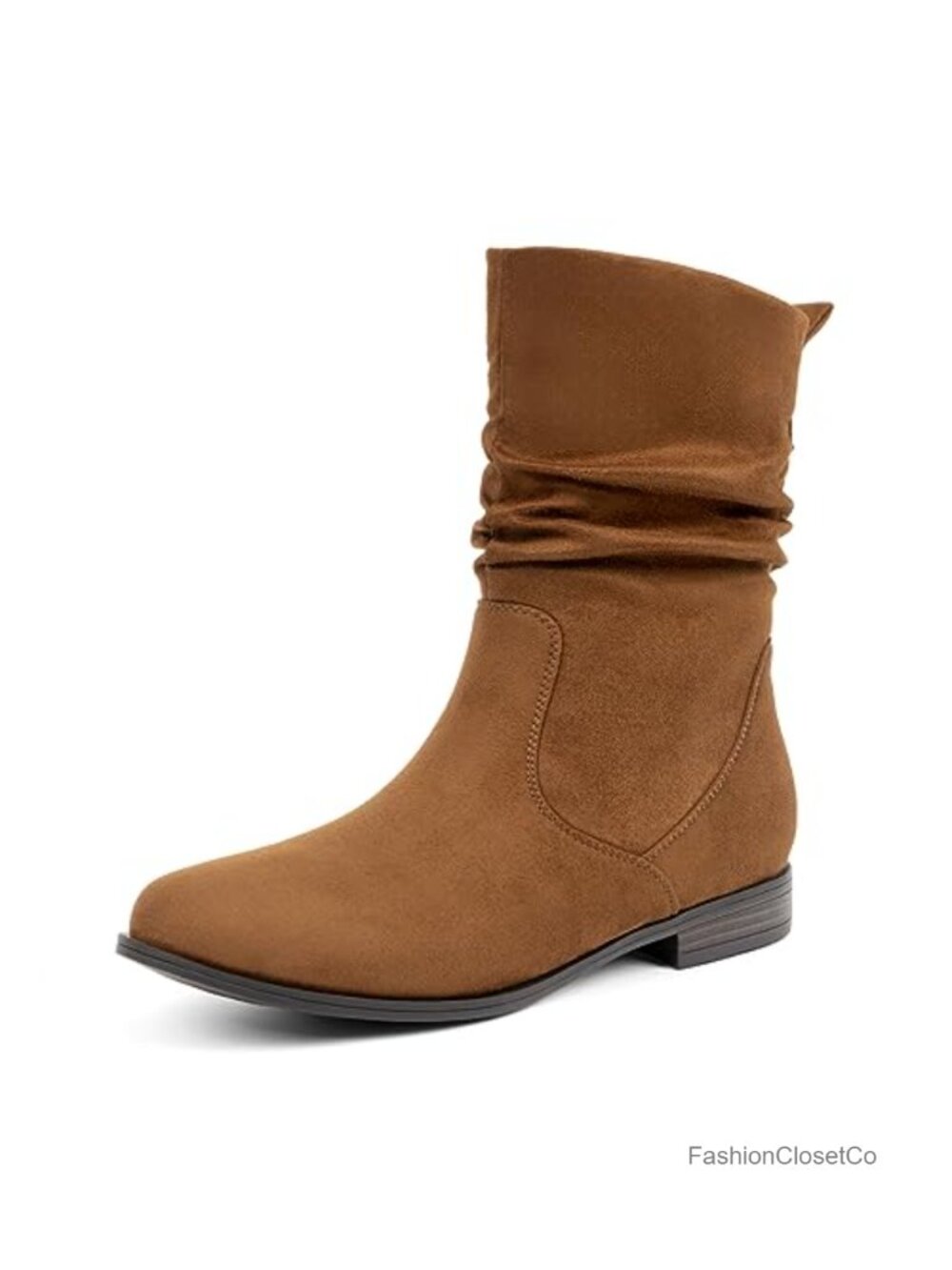 Women Mid Calf Slouchy Boots Almond Toe Low Heel Comfort Dress Booties